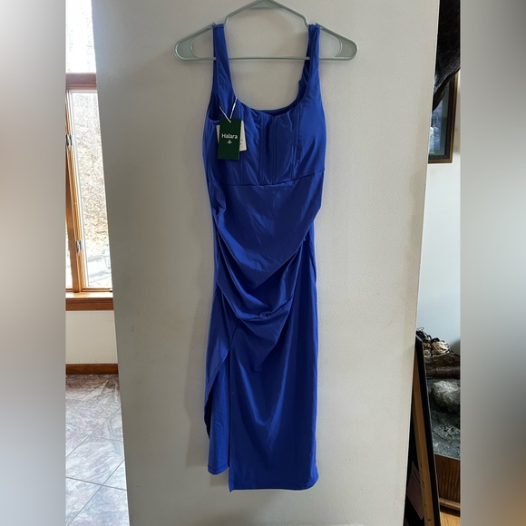 NWT Halara Siftlyzero Airy M medium Royal Blue Square-Neck Midi Dress Activewear - Picture 3 of 4